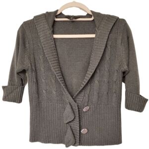G21 Bella Swan Twilight Knit Cardigan Hoodie Cropped Short Sleeves Gray Small